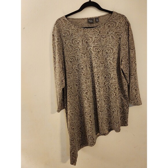 Chico’s Travelers Size 3(XL)‎ Brown Metallic Slinky Knit Tunic Asymmetric Hem - Picture 1 of 9